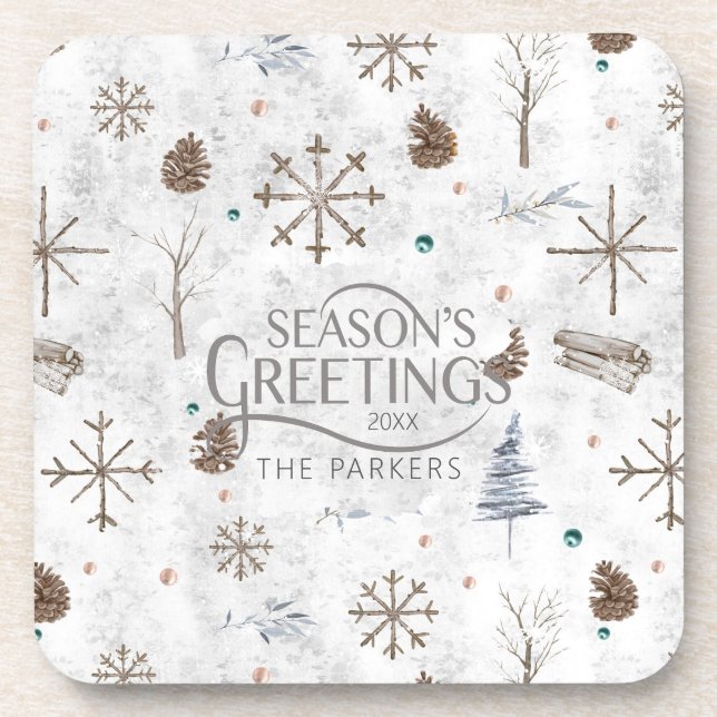 Porta-copo Boho Twigs & Pinecone, ID de Natal 986 (Frente)