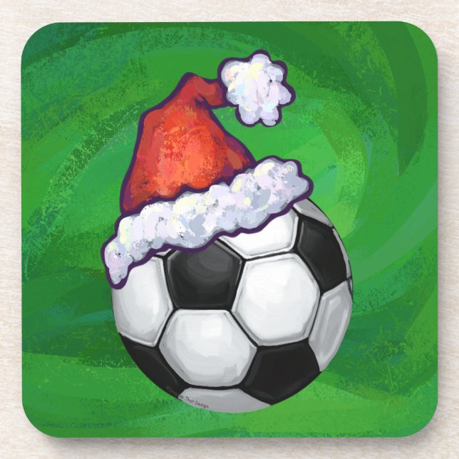 Porta-copo Bola de Futebol Santa Hat em Verde (Frente)