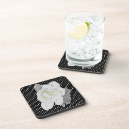 Porta-copo Bolinhas Branca de Flor Preta da Gardena Branco