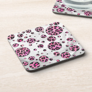 Porta-copo Bolinhas-leopardo Impressão preto e rosa-quente
