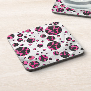 Porta-copo Bolinhas preto e rosa quente de Impressão