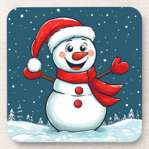 Porta-copo Boneco de Neve Alegre com Chapéu de Papai Noel e C