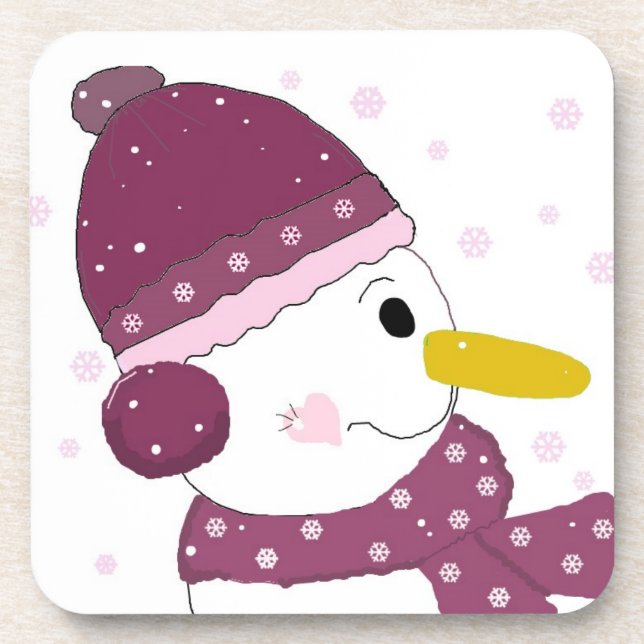 Porta-copo Boneco de Neve com Chapéu Roxo e Cachecol (Frente)