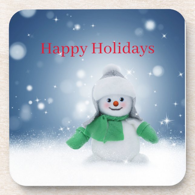 Porta-copo Boneco de neve com um cachecol verde   (Frente)