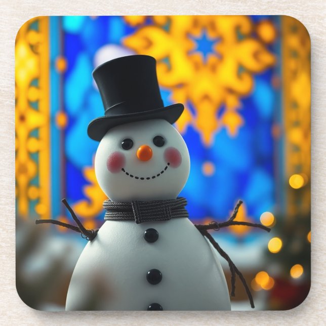 Porta-copo Boneco de Neve Feliz Natal Suporte de Plástico Ríg (Frente)