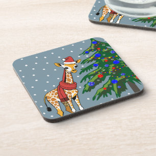 Porta-copo Bonita Girafa Beanie e Scarf com árvore de Natal