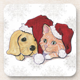 Porta-copo Bonito Natal Labrador Puppy e Orange Tabby