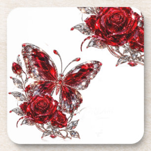 Porta-copo Borboleta de Cristal Rubi e Rosa
