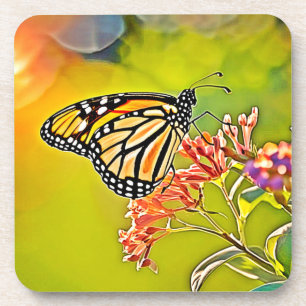 Porta-copo Borboleta Laranja na Design do Flor Rosa