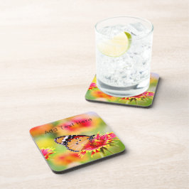 Porta-copo Borboleta Monarch em Flores Vermelhas e Amarelas