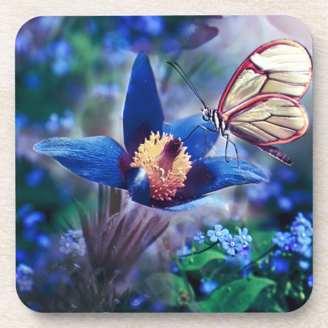 Porta-copo Borboleta primavera na Flor Azul (Frente)