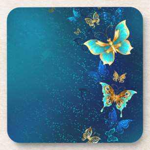 Porta-copo Borboletas de Ouro em um fundo azul