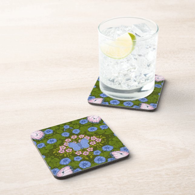 Porta-copo Borboletas e flores simetria, azul e rosa (Lado Direito)