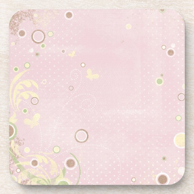 Porta-copo Borboletas Verdes Rosa, Bebidas Florais (Frente)