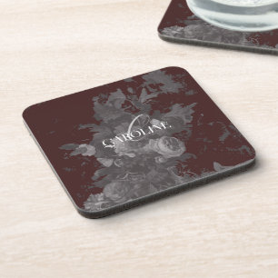 Porta-copo Bordô Vintage Floral Natureza-Morta Elegante