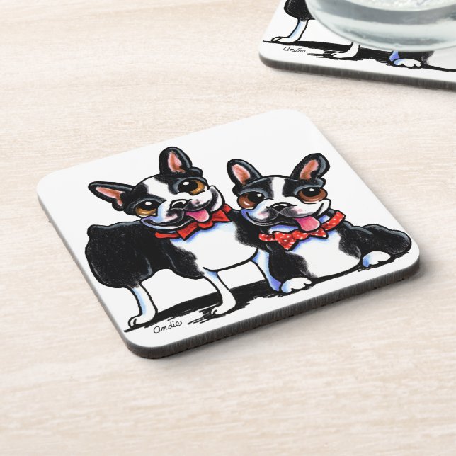 Porta-copo Bowtie Boston Terriers Off-Leash Art™ (Left Side)