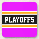 Porta-copo BRANCAS cor-de-rosa-rosa-rosa-preto, cor-de-rosa-e<br><div class="desc">Este design desportivo colorido apresenta dentro de texto PLAYOFFS atlético com uma faixa preta larga realçada com pinstripes brancas e amarelas contra listras externas cor-de-rosa brilhante. O texto e as cores neste design podem ser personalizados.</div>