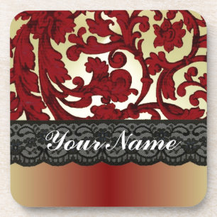 Porta-copo Brick red & gold damask