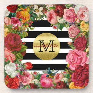 Porta-copo Brilho Dourado das flores na moda dos rosas das