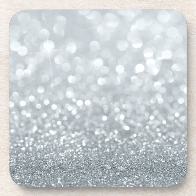 Porta-copo Brilho Glamour Bokeh Prateado Branco na Moda (Frente)