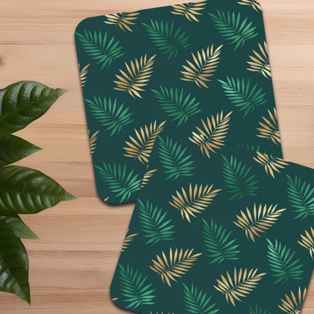 Porta-copo Brilho verde e Dourado nas folhas tropicais (Criador carregado)