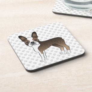Porta-copo Brindle Boston Terrier Cute Cartoon Dog & Paws