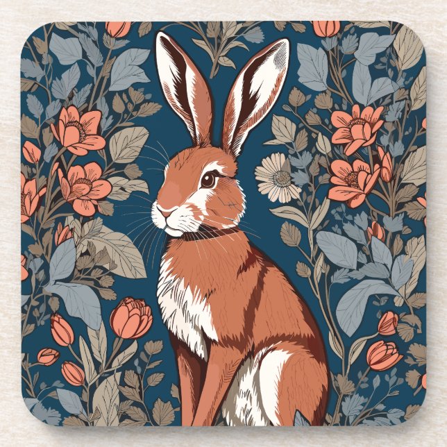 Porta-copo Brown Hare William Morris Inspirou Floral (Frente)