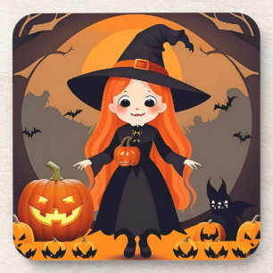 Porta-copo Bruxa Adorável em Cenário de Halloween com Abóbora