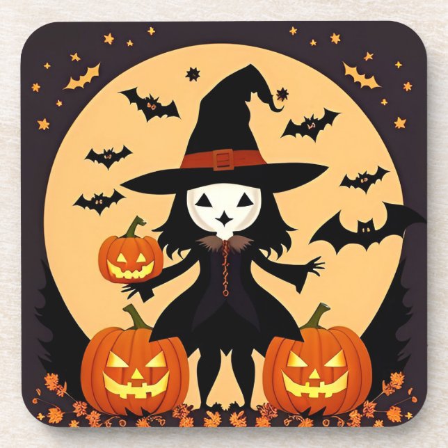 Porta-copo Bruxa de Halloween com Abóboras (Frente)