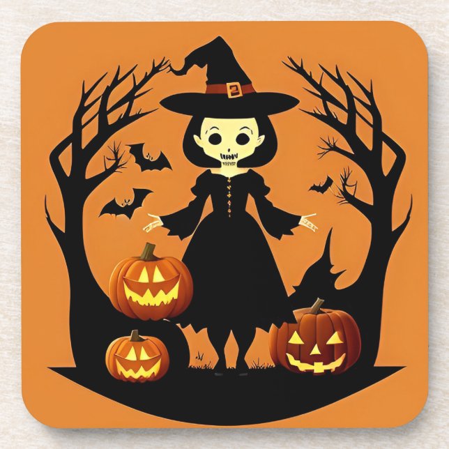 Porta-copo Bruxa de Halloween com Abóboras em Cenário Assusta (Frente)