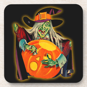 Porta-copo Bruxa do Dia das Bruxas do vintage que cinzela um
