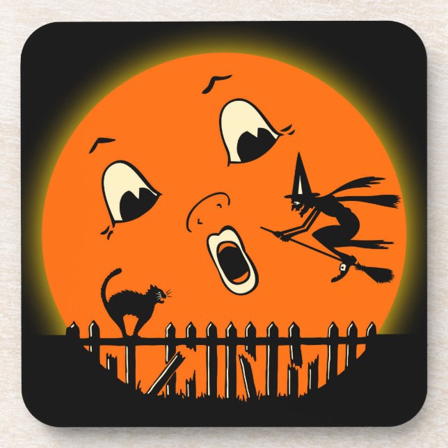 Porta-copo bruxa & Lua cheia do Dia das Bruxas dos anos 30 (Frente)