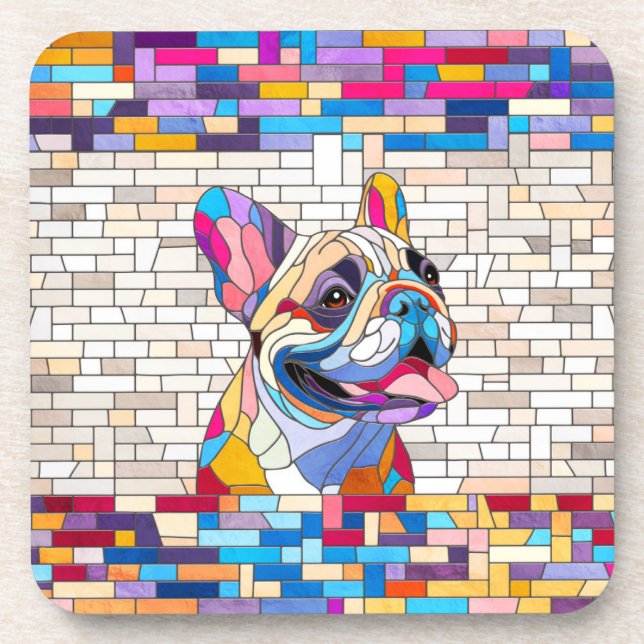 Porta-copo Bulldog Francês - Frenchie - mosaico colorido (Frente)