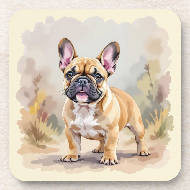 Porta-copo Bulldogue Francês Marrom Claro-Adorável Cachorro F (Frente)