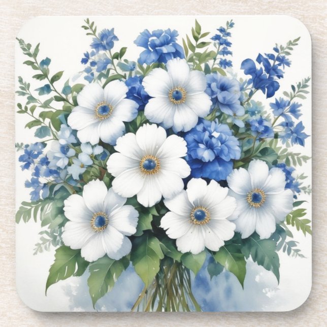 Porta-copo Buquê de Flores Elegante Aquarela (Frente)