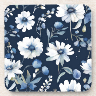 Porta-copo Buquê de Flores Elegante Aquarela Azul