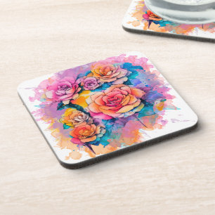 Porta-copo Buquê de Rosas com Pingos de Tinta em Aquarela Mod