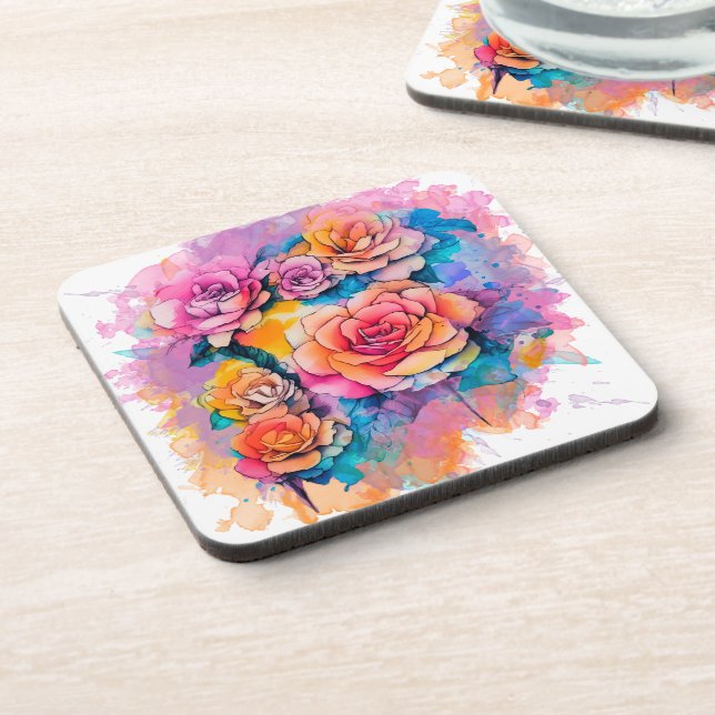 Porta-copo Buquê de Rosas com Pingos de Tinta em Aquarela Mod (Left Side)