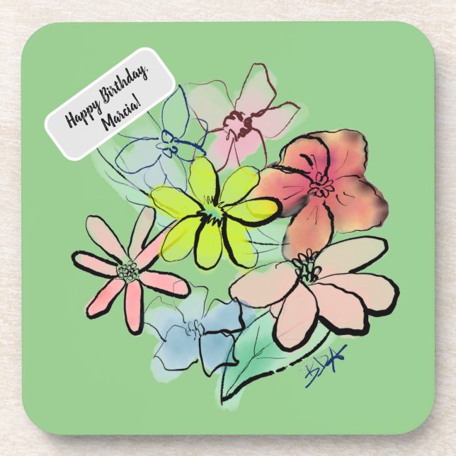 Porta-copo Buquê Fresco, Bonito, de Aquarela (Frente)