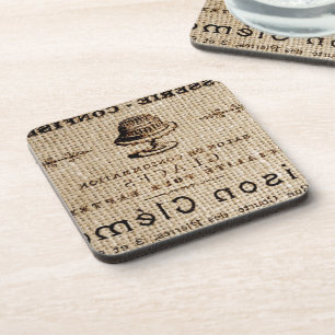 Porta-copo burlap scripts chique french country cake