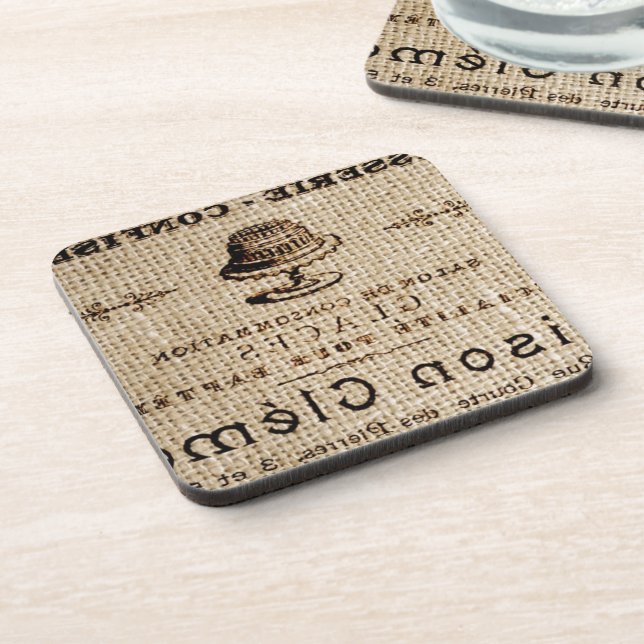 Porta-copo burlap scripts chique french country cake (Left Side)