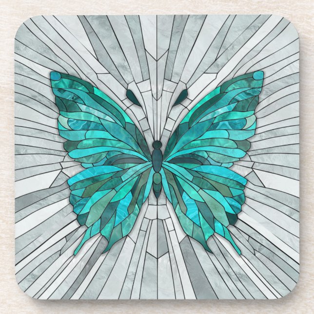 Porta-copo Butterfly Mosaic - Emerald Green e Cinzas (Frente)