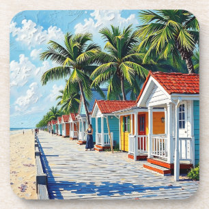 Porta-copo Cabines de Praia Coloridas e Tropicais Vibrantes