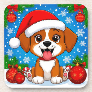 Porta-copo Cachorrinho Adorável com Chapéu de Papai Noel e Pr
