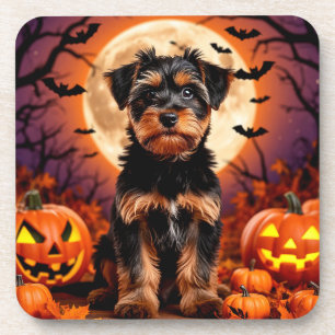 Porta-copo Cachorrinho Adorável com Fundo de Halloween
