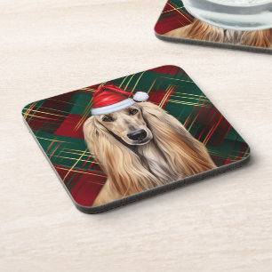 Porta-copo Cachorro Afghan Hound Natal Xadrez Vermelho Feriad
