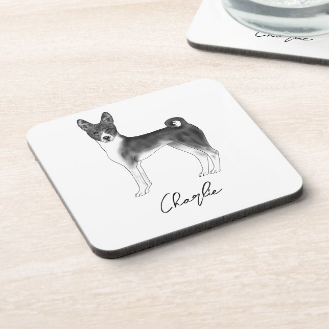 Porta-copo Cachorro Basenji Fofo em Preto e Branco & Texto Pe (Left Side)