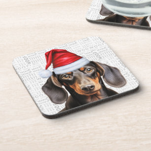Porta-copo Cachorro Dachshund de Pelo Liso com Chapéu de Papa