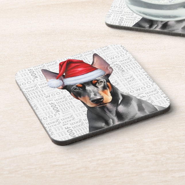 Porta-copo Cachorro Doberman Pinscher com um Chapéu de Natal  (Left Side)
