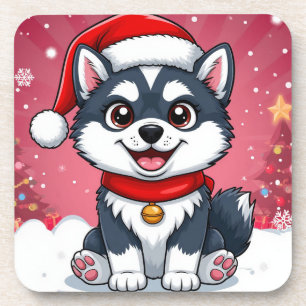 Porta-copo Cachorro Husky Fofo Com Chapéu De Papai Noel Na Ne